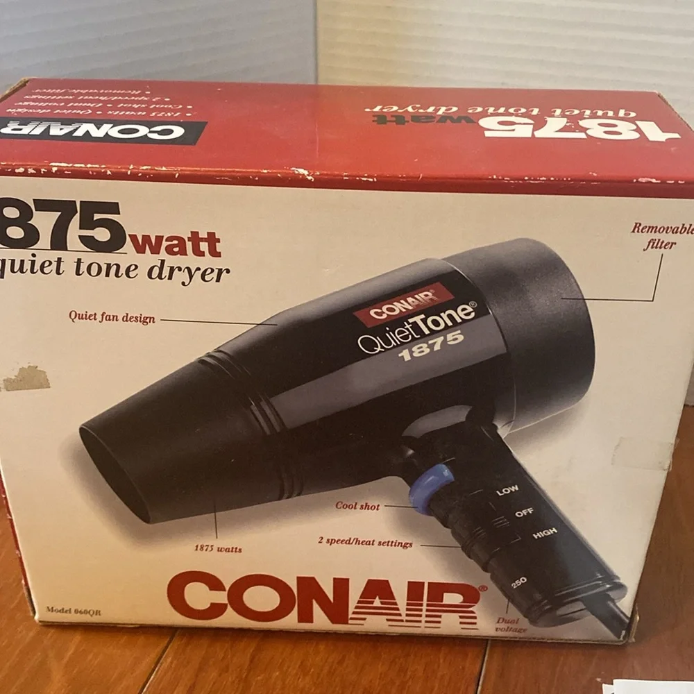 Conair Black QuietTone 1875 Watt Hair Dryer open box low/high settings